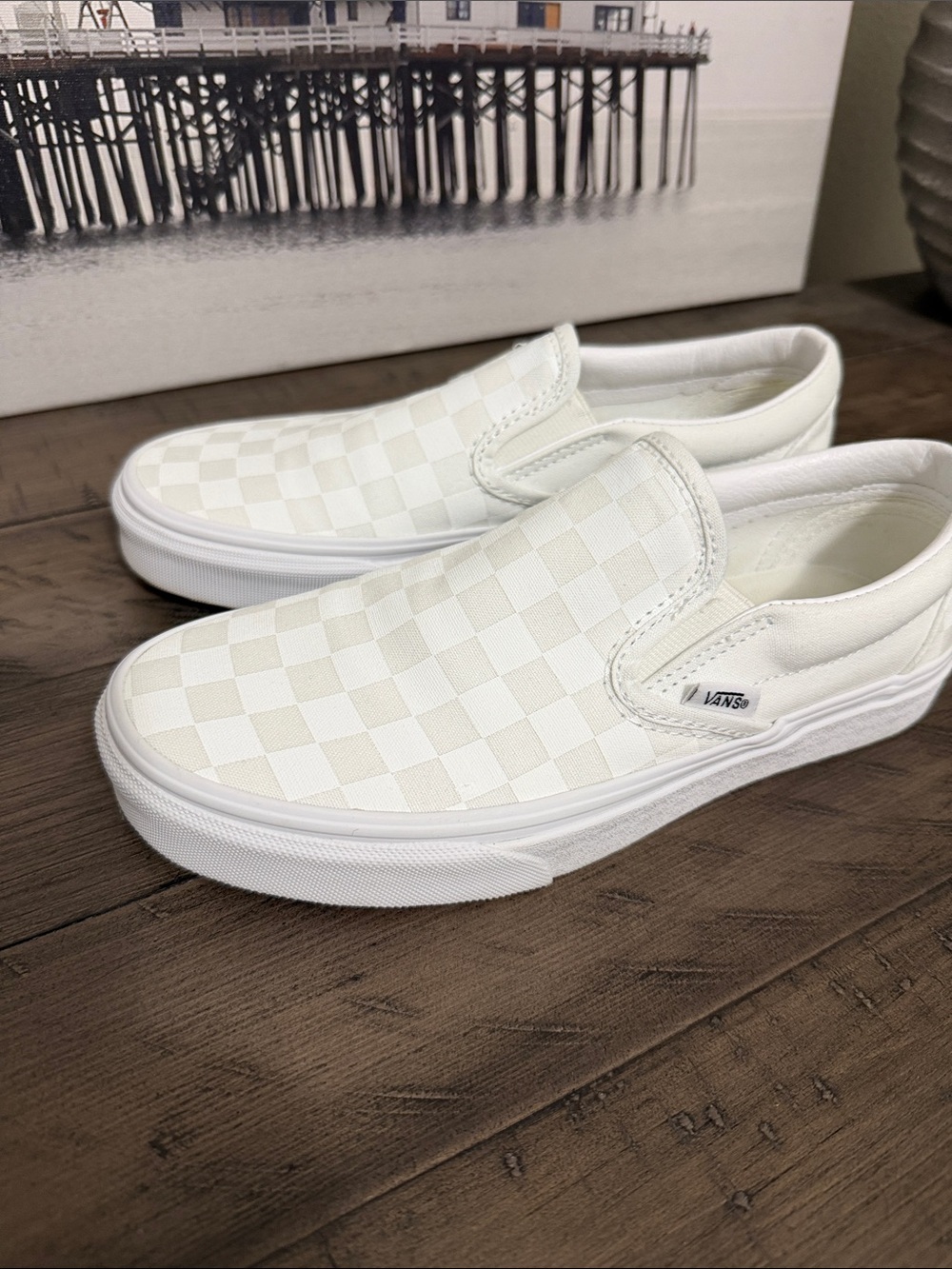 Vans classic white on white checkerboard size 7